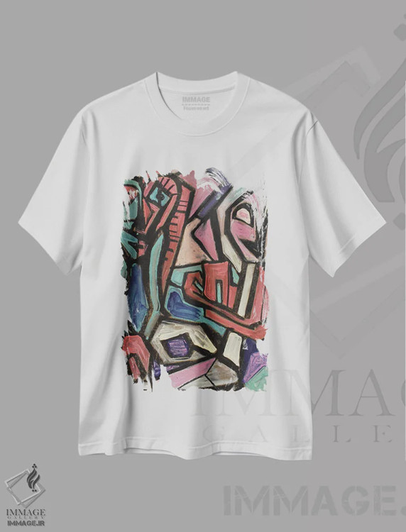 تیشرت سفید طرح دار چهره های پنهان، هنر فاخر معاصر اثر فرانتیشک فلوریان | immage.ir