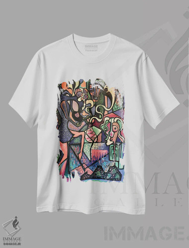 تیشرت سفید طرح دار آبستره فانکی دوازده، آبستره اثر فرانتیشک فلوریان | فروشگاه ایماژ