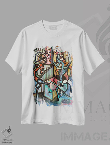 تیشرت سفید طرح دار آبستره فانکی چهارده، آبستره اثر فرانتیشک فلوریان | فروشگاه ایماژ
