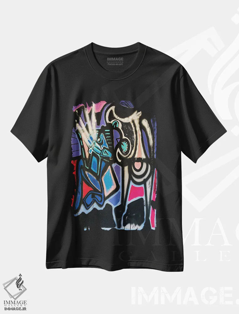 تیشرت مشکی طرح دار آبستره اکسپرسیو یک، آبستره اثر فرانتیشک فلوریان | فروشگاه ایماژ