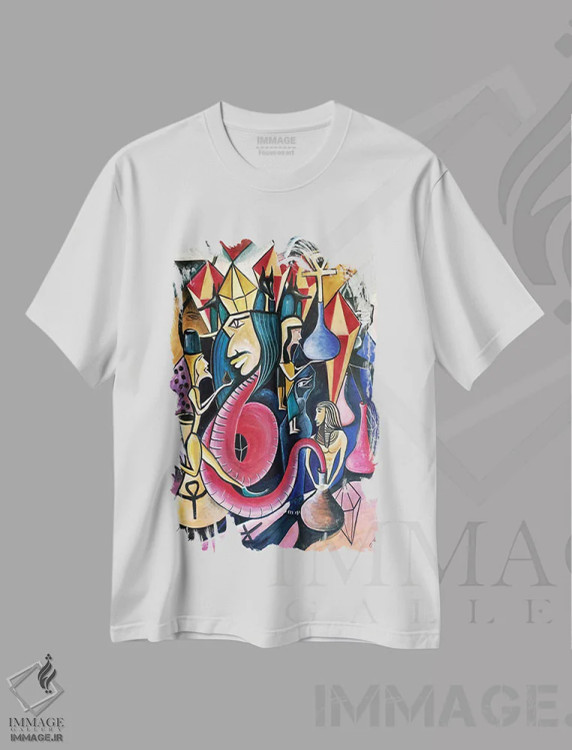 تیشرت سفید طرح دار آبستره با الهام از موتیف های مصری، آبستره اثر فرانتیشک فلوریان | immage.ir