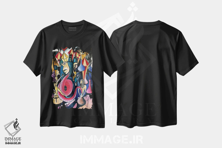 تیشرت مشکی طرح دار آبستره با الهام از موتیف های مصری، آبستره اثر فرانتیشک فلوریان | فروشگاه ایماژ