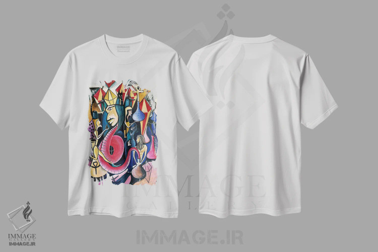 تیشرت سفید طرح دار آبستره با الهام از موتیف های مصری، آبستره اثر فرانتیشک فلوریان | immage.ir