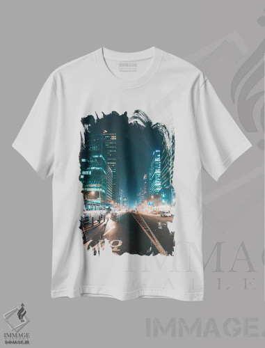 تیشرت سفید طرح دار چراغ های شبانه سئول یک، مدیوم اثر فابیان فورتمن | فروشگاه ایماژ
