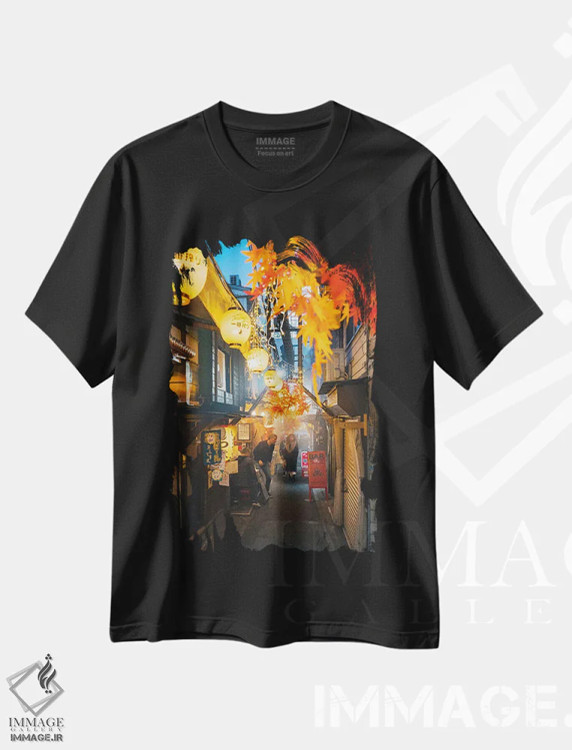 تیشرت مشکی طرح دار زندگی شبانه توکیو دو، مدیوم اثر فابیان فورتمن | immage.ir