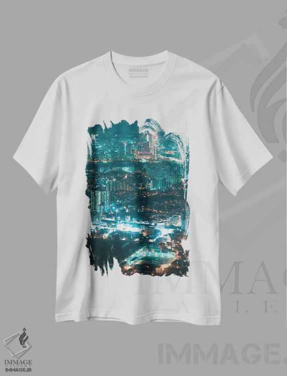 تیشرت سفید طرح دار چراغ های شبانه سئول چهار، مدیوم اثر فابیان فورتمن | immage.ir