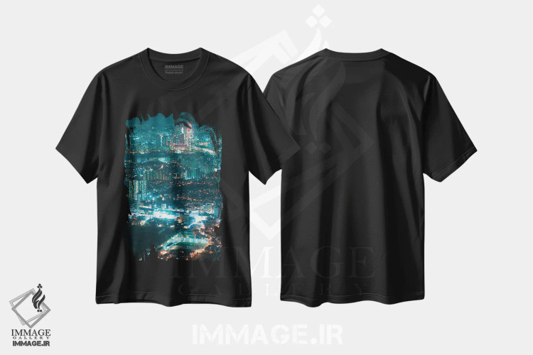 تیشرت مشکی طرح دار چراغ های شبانه سئول چهار، مدیوم اثر فابیان فورتمن | فروشگاه ایماژ