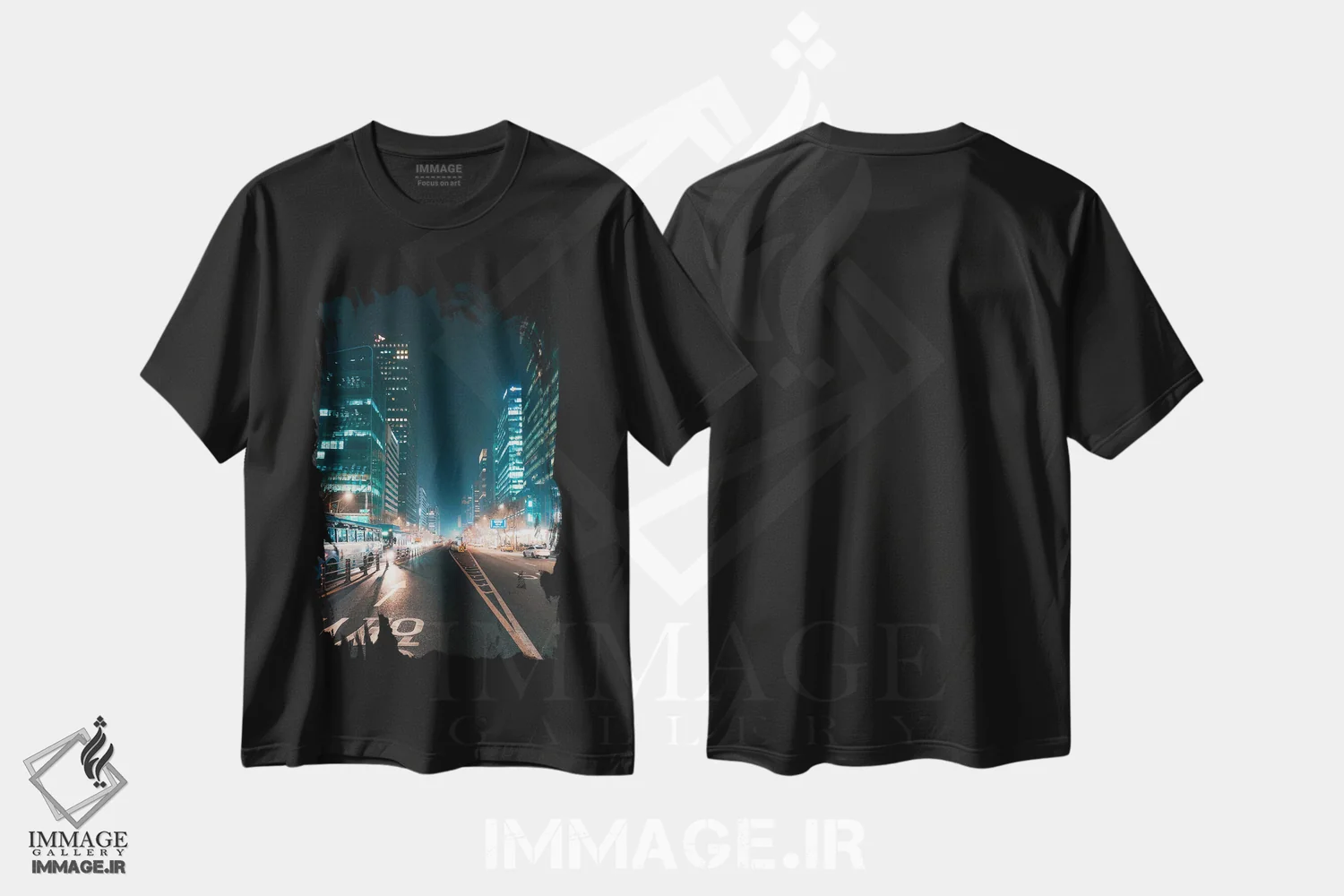 تیشرت مشکی طرح دار چراغ های شبانه سئول یک، مدیوم اثر فابیان فورتمن | immage.ir