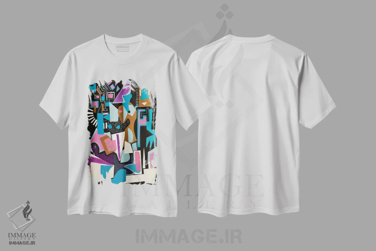 تیشرت سفید طرح دار اشکال آبستره رنگارنگ سه، آبستره اثر فرانتیشک فلوریان | immage.ir