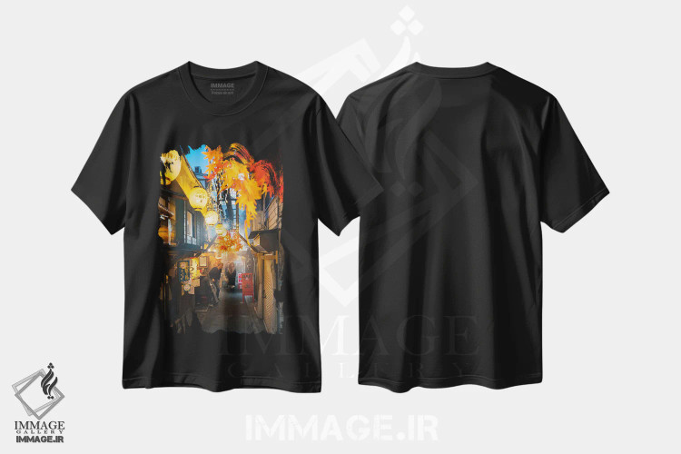 تیشرت مشکی طرح دار زندگی شبانه توکیو دو، مدیوم اثر فابیان فورتمن | immage.ir