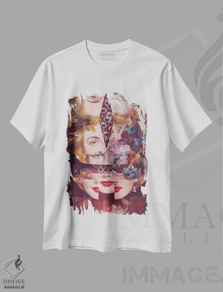تیشرت سفید طرح دار به تکه ها افتادن، دکوراسیون جایگزین اثر اف اف او آرت | فروشگاه ایماژ