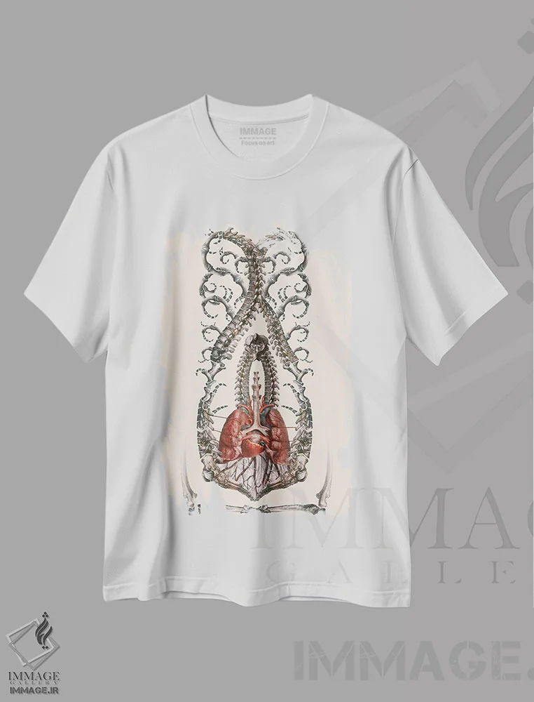تیشرت سفید طرح دار استخوان ها، هنر فاخر معاصر اثر اف اف او آرت | immage.ir