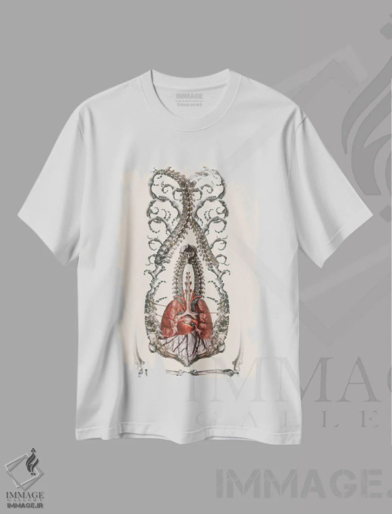 تیشرت سفید طرح دار استخوان ها، هنر فاخر معاصر اثر اف اف او آرت | immage.ir