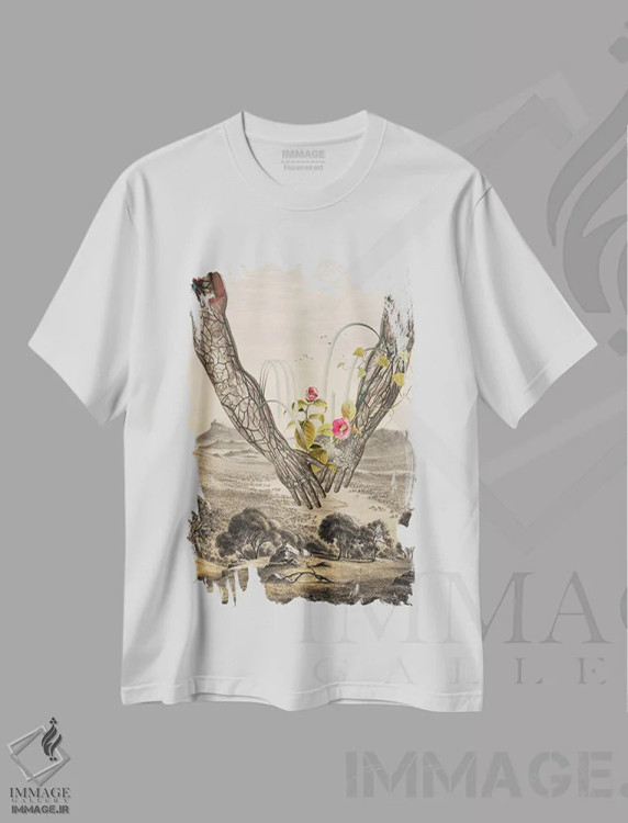 تیشرت سفید طرح دار فواره ها، دکوراسیون جایگزین اثر اف اف او آرت | فروشگاه ایماژ