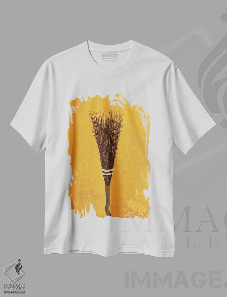 تیشرت سفید طرح دار جاروی جادوگری آماده، هنر دیجیتال اثر فایو بای فایو کالکتیو | فروشگاه ایماژ