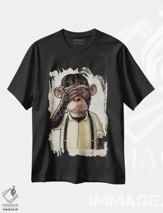تیشرت مشکی طرح دار دیدن هیچ بدی به رنگ بر روی کاغذ قدیمی، دکوراسیون جایگزین اثر فیشرکرافت | immage.ir