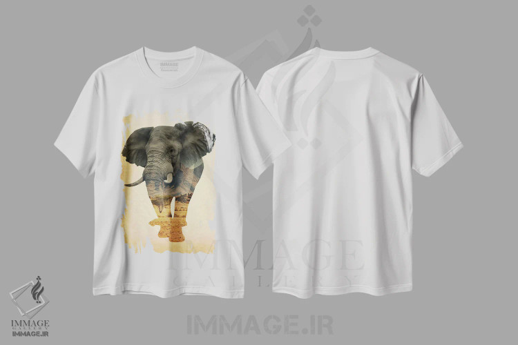 تیشرت سفید طرح دار فیل آفریقایی با نوردهی دوگانه، تزئینی اثر فیشرکرافت | immage.ir