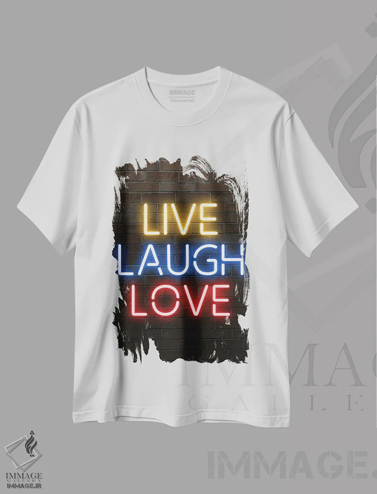 تیشرت سفید طرح دار زندگی کن، بخند، دوست بدار، هنر دیجیتال اثر فیشرکرافت | immage.ir