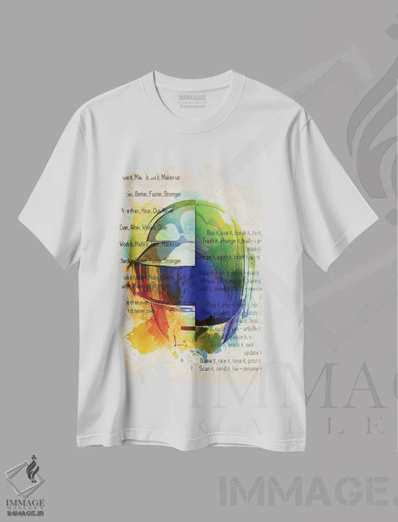 تیشرت سفید طرح دار متن آهنگ Harder Better Faster دفت پانک، هنر دیجیتال اثر فیشرکرافت | فروشگاه ایماژ