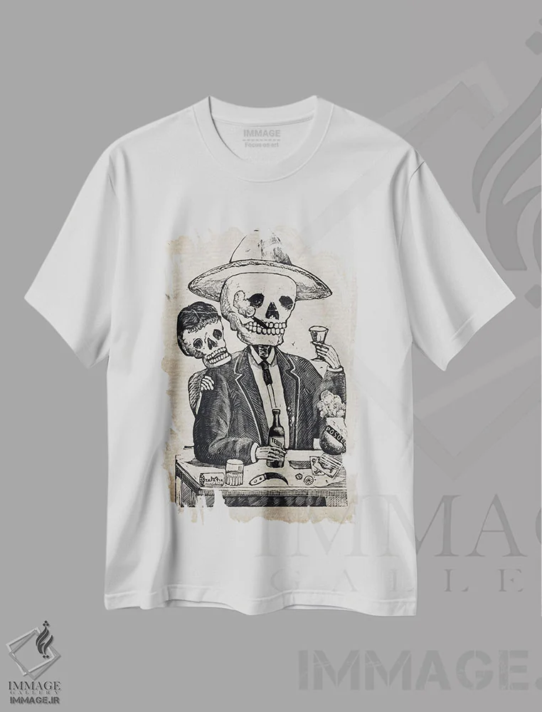 تیشرت سفید طرح دار جوزه گوآدالوپه کله مرده الکلی، تزئینی اثر فیشرکرافت | immage.ir