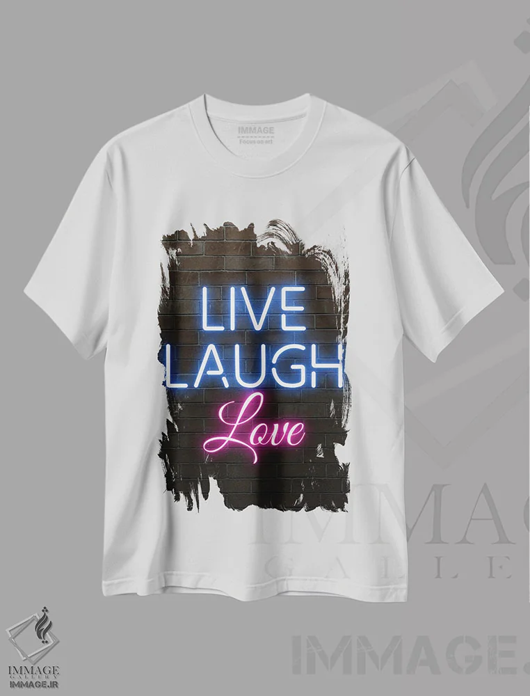 تیشرت سفید طرح دار زندگی کن، بخند، دوست بدار، هنر دیجیتال اثر فیشرکرافت | immage.ir
