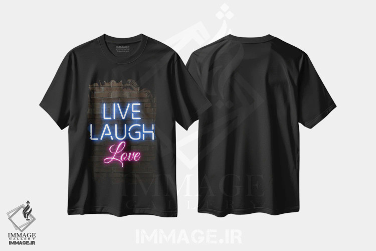 تیشرت مشکی طرح دار زندگی کن، بخند، دوست بدار، هنر دیجیتال اثر فیشرکرافت | فروشگاه ایماژ
