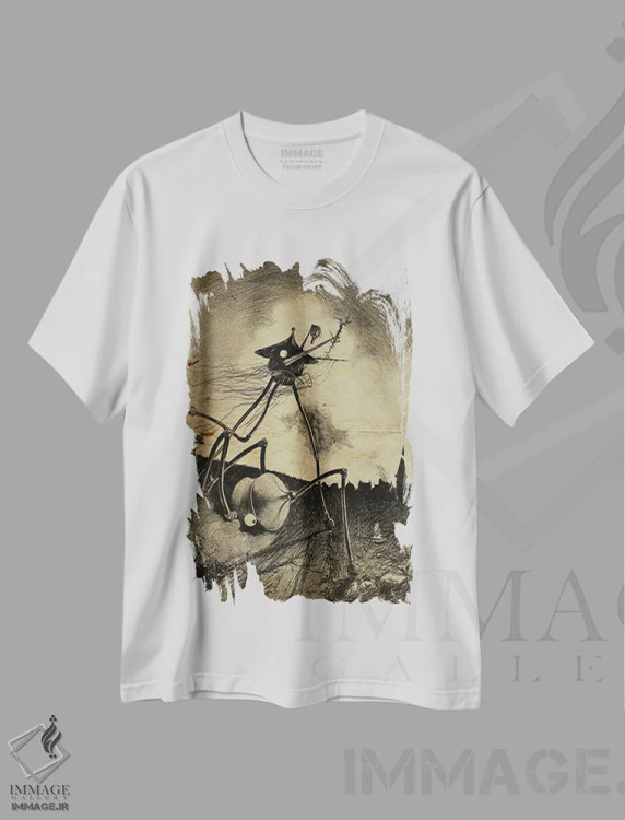 تیشرت سفید طرح دار همرزم افتاده جنگ دنیاها، هنر دیجیتال اثر فیشرکرافت | فروشگاه ایماژ