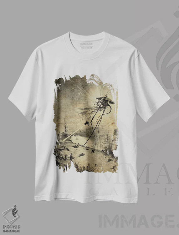 تیشرت سفید طرح دار ویرانی جنگ دنیاها، هنر دیجیتال اثر فیشرکرافت | immage.ir