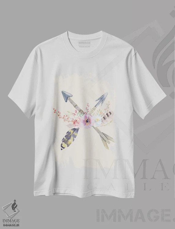 تیشرت سفید طرح دار تیرهای گلدار بوهمی، دکور بوهمی اثر فیشرکرافت | فروشگاه ایماژ