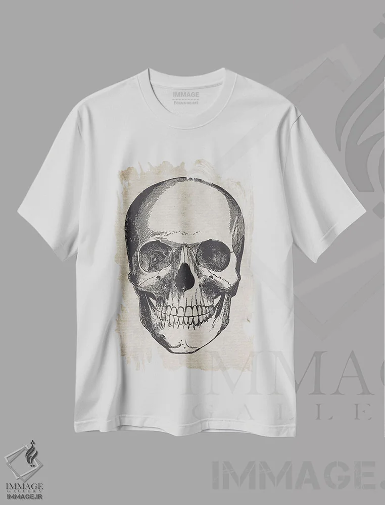 تیشرت سفید طرح دار چاپ پزشکی جمجمه قدیمی، تزئینی اثر فیشرکرافت | فروشگاه ایماژ