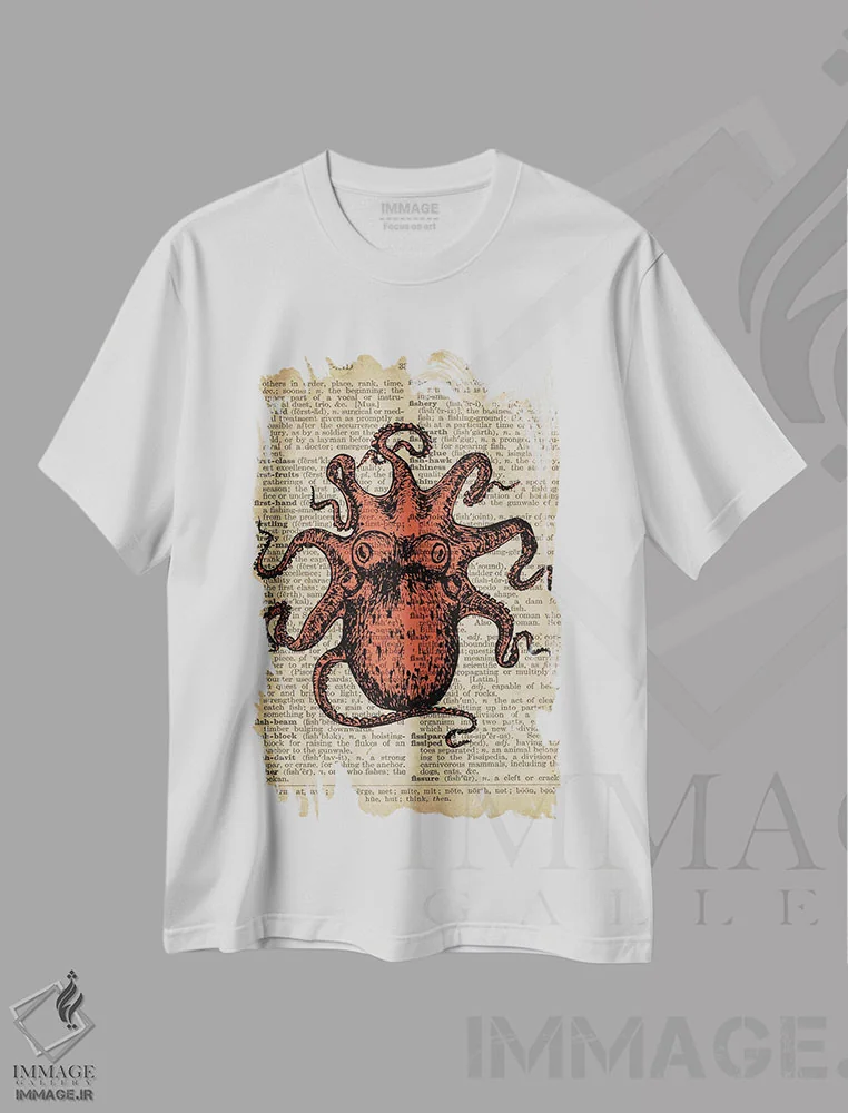 تیشرت سفید طرح دار هیولای دریایی، تزئینی اثر فیشرکرافت | immage.ir