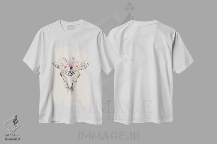 تیشرت سفید طرح دار جمجمه گاو گلدار بوهمی، دکور بوهمی اثر فیشرکرافت | فروشگاه ایماژ