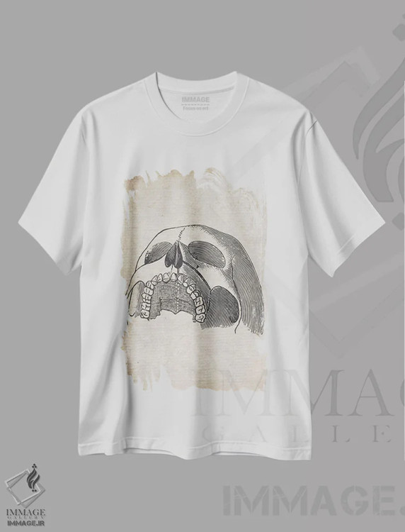 تیشرت سفید طرح دار چاپ پزشکی جمجمه فوقانی قدیمی، تزئینی اثر فیشرکرافت | immage.ir