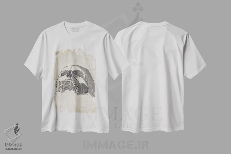 تیشرت سفید طرح دار چاپ پزشکی جمجمه فوقانی قدیمی، تزئینی اثر فیشرکرافت | immage.ir