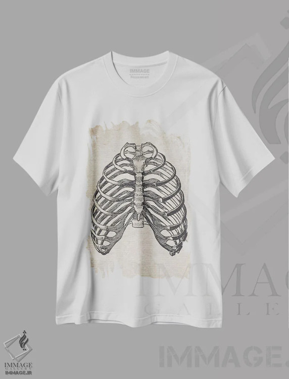 تیشرت سفید طرح دار چاپ پزشکی قفسه سینه قدیمی، تزئینی اثر فیشرکرافت | immage.ir