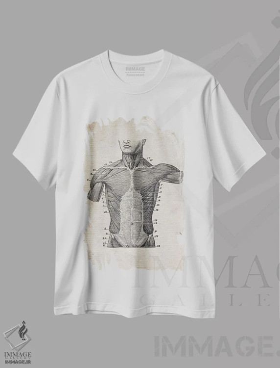 تیشرت سفید طرح دار چاپ پزشکی نیم تنه قدیمی، تزئینی اثر فیشرکرافت | فروشگاه ایماژ