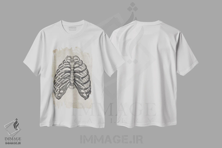 تیشرت سفید طرح دار چاپ پزشکی قفسه سینه قدیمی، تزئینی اثر فیشرکرافت | immage.ir