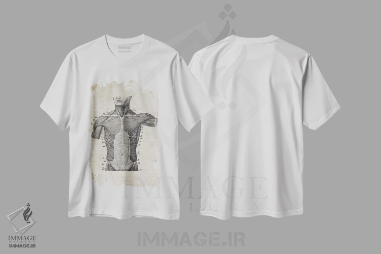 تیشرت سفید طرح دار چاپ پزشکی نیم تنه قدیمی، تزئینی اثر فیشرکرافت | فروشگاه ایماژ