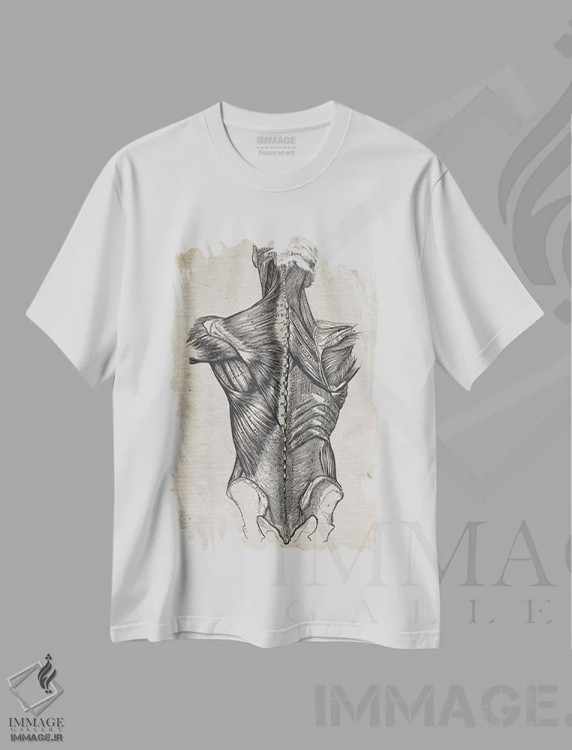 تیشرت سفید طرح دار چاپ پزشکی ستون فقرات قدیمی، تزئینی اثر فیشرکرافت | فروشگاه ایماژ