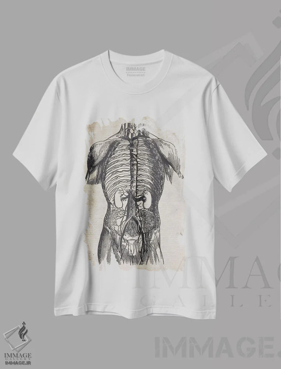 تیشرت سفید طرح دار چاپ پزشکی قدیمی، تزئینی اثر فیشرکرافت | immage.ir
