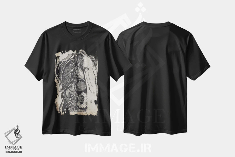 تیشرت مشکی طرح دار چاپ پزشکی اندام های داخلی قدیمی، تزئینی اثر فیشرکرافت | فروشگاه ایماژ