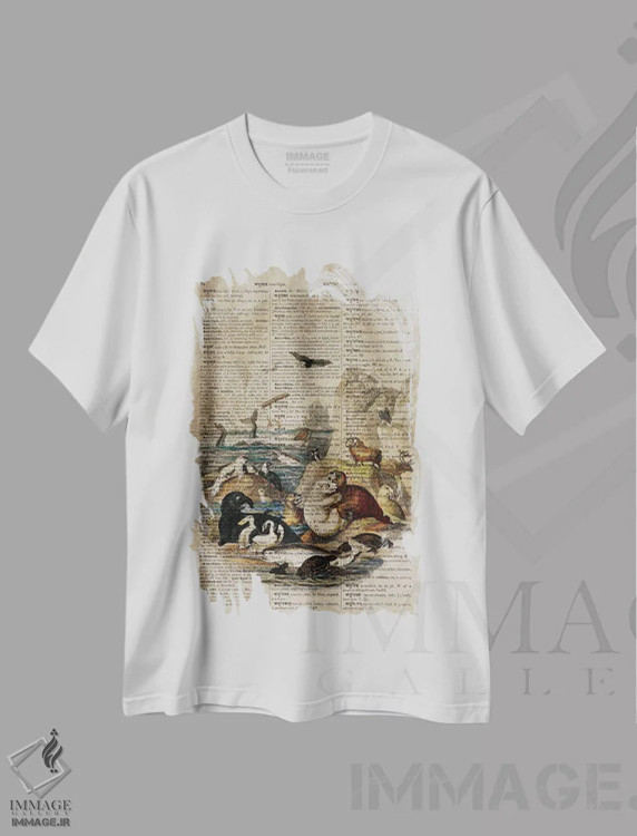 تیشرت سفید طرح دار حیوانات آبزی الیور گلدسمیت، تزئینی اثر فیشرکرافت | immage.ir