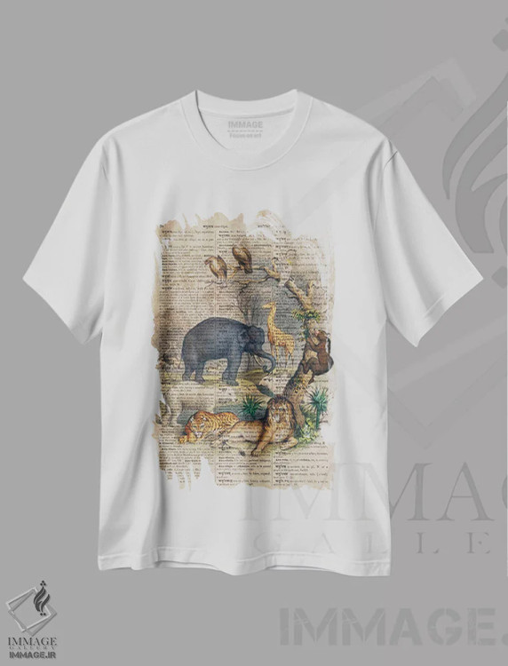 تیشرت سفید طرح دار حیوانات جنگلی الیور گلدسمیت، تزئینی اثر فیشرکرافت | فروشگاه ایماژ