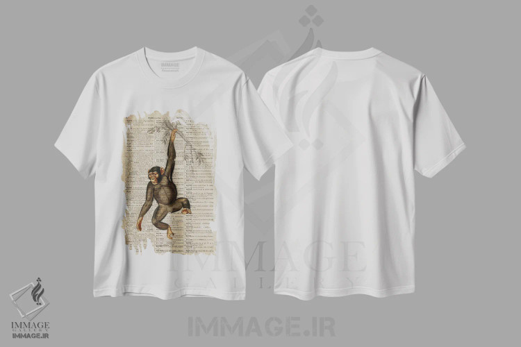 تیشرت سفید طرح دار شامپانزه، تزئینی اثر فیشرکرافت | فروشگاه ایماژ