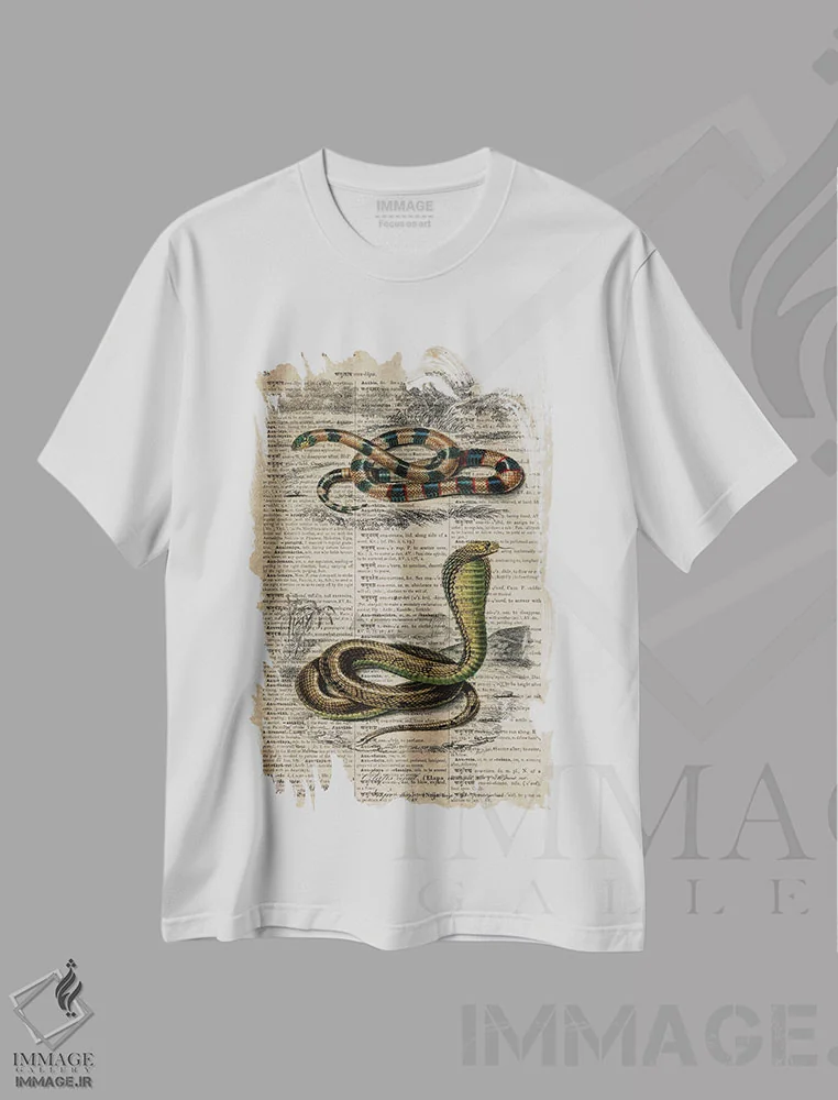 تیشرت سفید طرح دار مارها، دکوراسیون جایگزین اثر فیشرکرافت | immage.ir