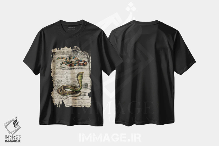 تیشرت مشکی طرح دار مارها، دکوراسیون جایگزین اثر فیشرکرافت | فروشگاه ایماژ