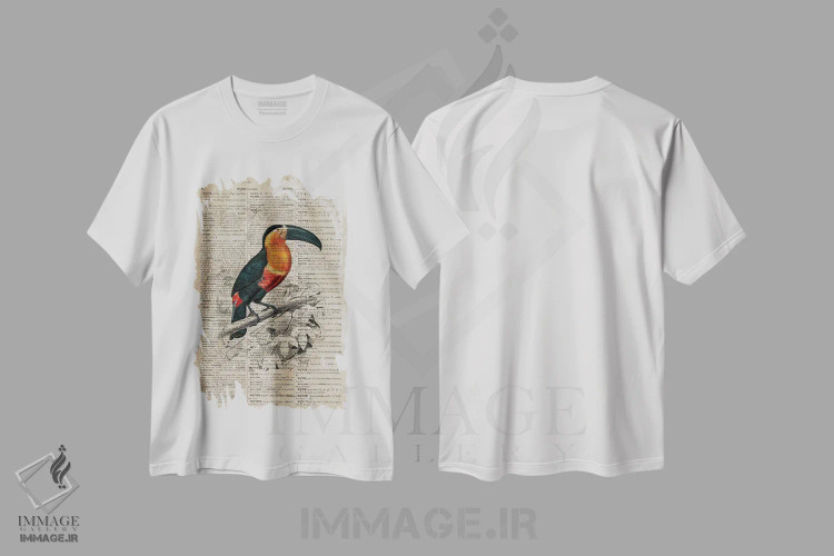 تیشرت سفید طرح دار توکان، تزئینی اثر فیشرکرافت | immage.ir