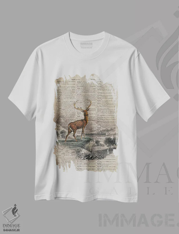تیشرت سفید طرح دار گوزن نر، تزئینی اثر فیشرکرافت | immage.ir