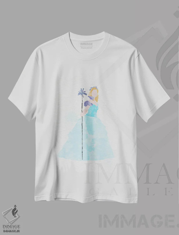 تیشرت سفید طرح دار گلندا جادوگر خوب، تزئینی اثر فیشرکرافت | فروشگاه ایماژ