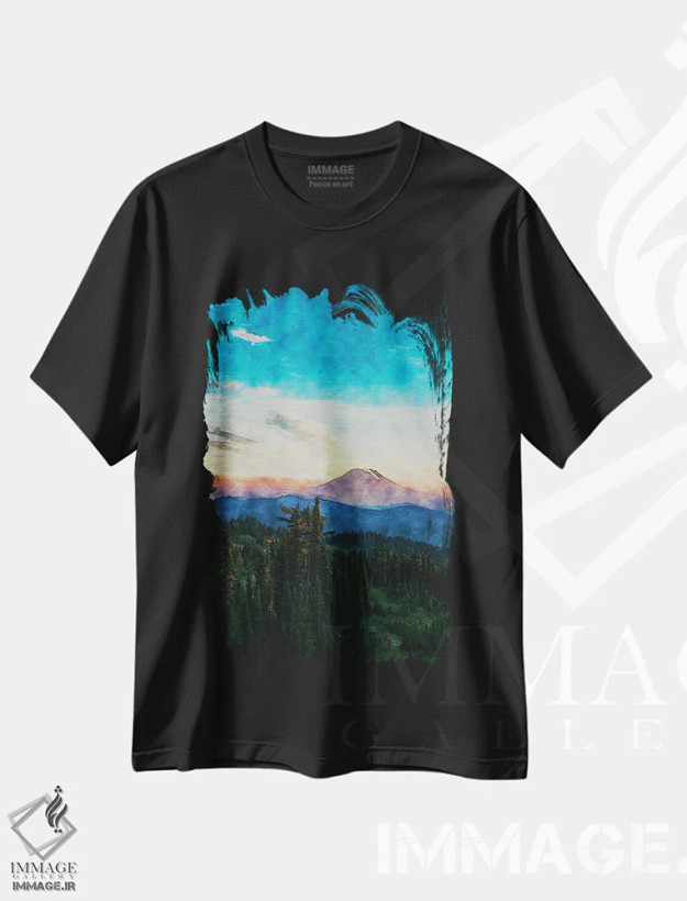 تیشرت مشکی طرح دار جنگل و کوهستان، هنر دیجیتال اثر فیشرکرافت | فروشگاه ایماژ